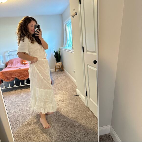 Antique White Lace Handmade Semi Sheer Maxi Skirt Medium - Picture 2 of 12